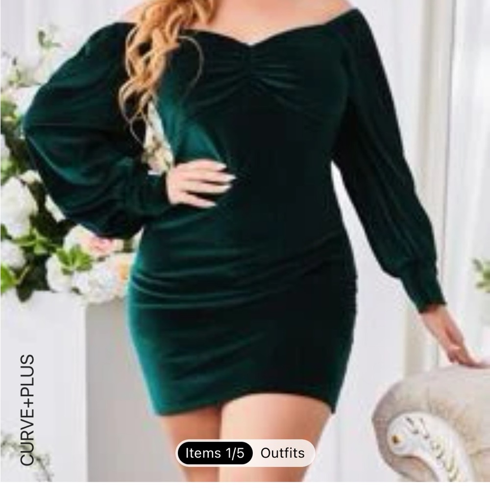 Green velour off the shoulder dress